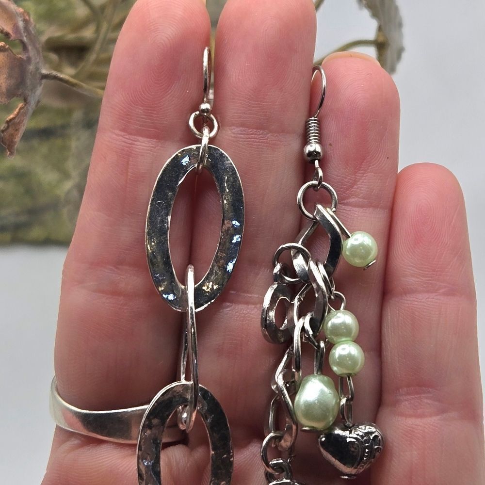 "5/$25" Mismatched Silvertone Beaded Tree of Life/Circle Dangle Earrings - Picture 8 of 8